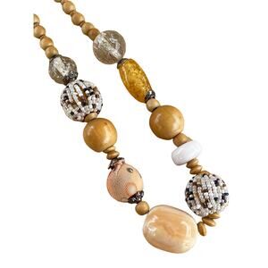Vintage Beaded Necklace Resin, Wood and Fabric